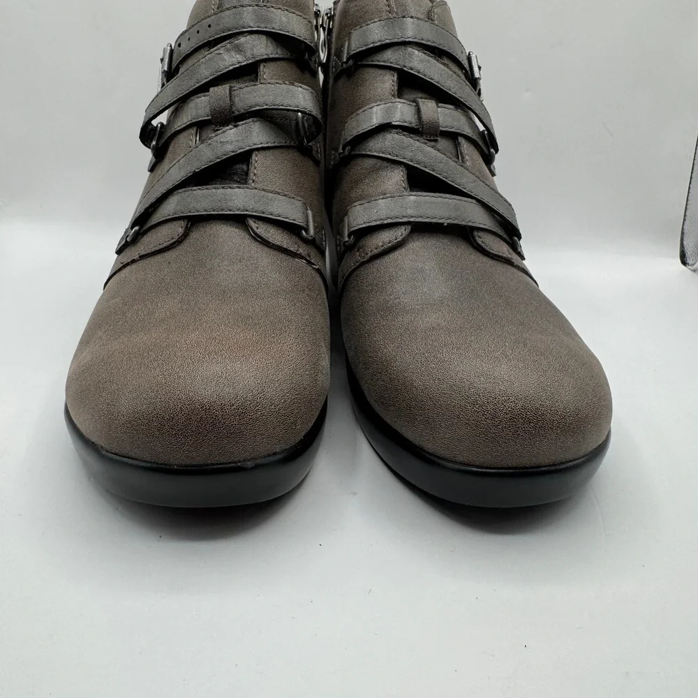 Alegria Ankle Boots Women 42 Gray Leather Multi Strap Buckle IND-643 Side Zip